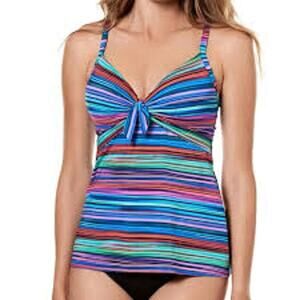 NWT Miraclesuit Rio Tankini Top Rainbow Striped Underwired Slimming Women 10